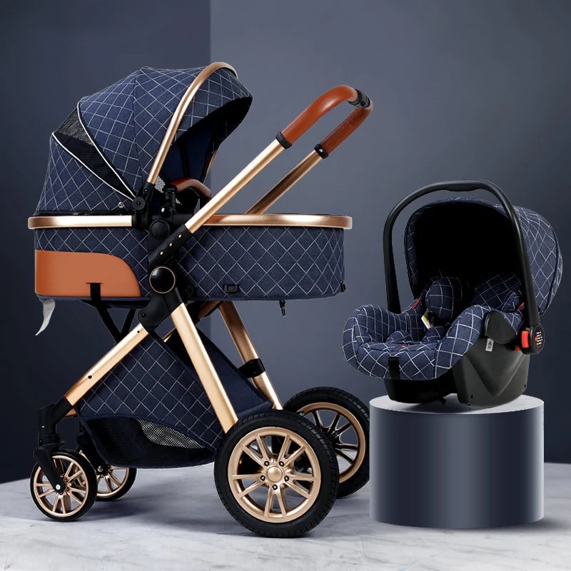 Luxury Baby Stroller 3 in 1 High Landscape Pushchair