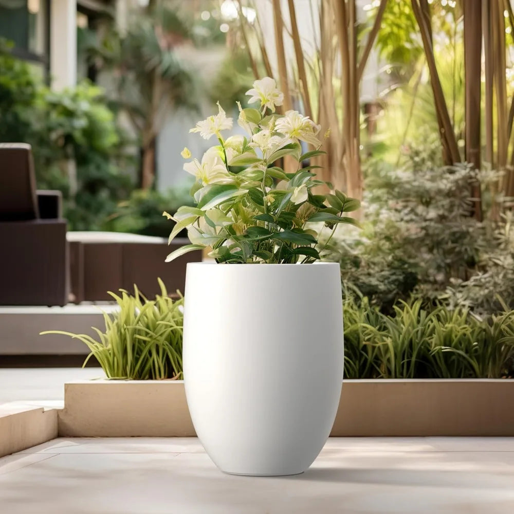 Kante 21.7 Inch H Snow White Concrete Tall Planter Large Outdoor Indoor Decorative Pot with Drainage Hole and Rubber Plug Modern Style