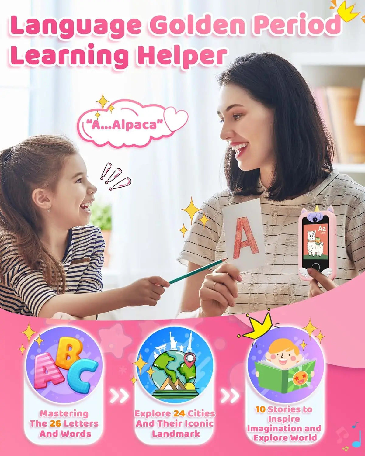 Kids Phone Toys for Girls Age 3-8 with MP3 Music Player