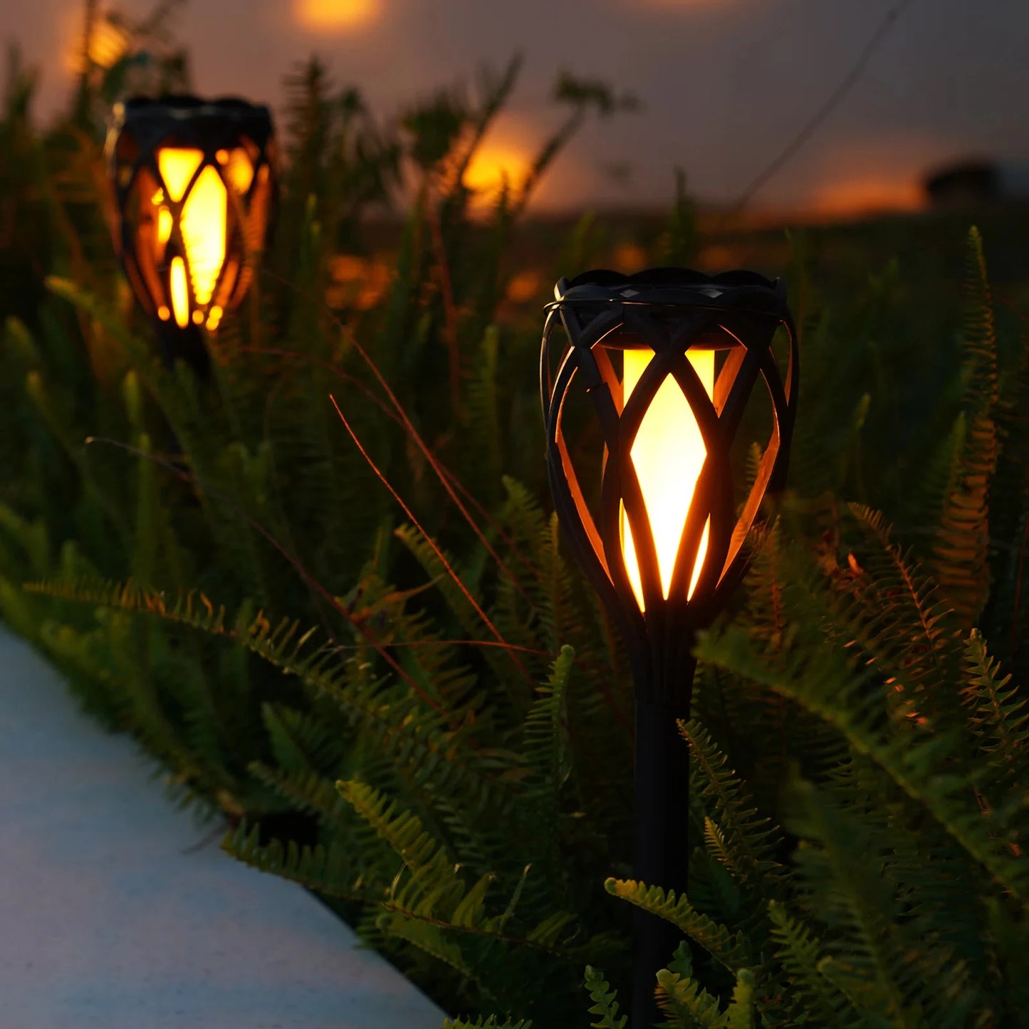4 Piece Solar Light Outdoor Hanging 3 in 1 Pathway Torch Lights with Flickering Flame Auto Landscape Lights for Garden Lawn