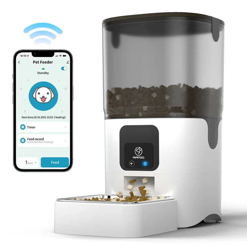 PAPIFEED Cat Automatic Feeder WiFi Intelligent Timed Pet Food Dispenser 6L Video Model