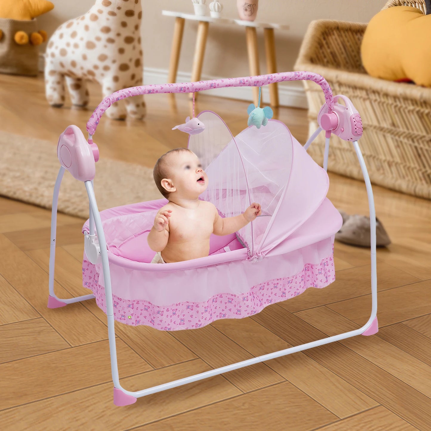 BYMAOCAR 5 Gears Electric Baby Crib Cradle Bluetooth Auto-Swing Rocking Bassinet