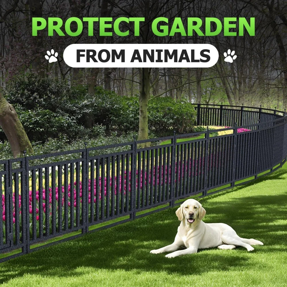 Decorative Garden Fence Metal Dog Fence Outdoor Yard 36ft Long 40in High 14 Panels 2 Gates Rustproof Animal Barrier Fence