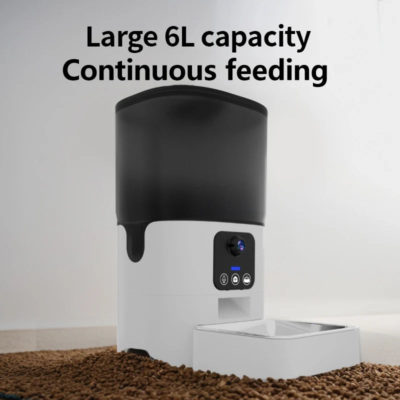PAPIFEED Cat Automatic Feeder WiFi Intelligent Timed Pet Food Dispenser 6L Video Model