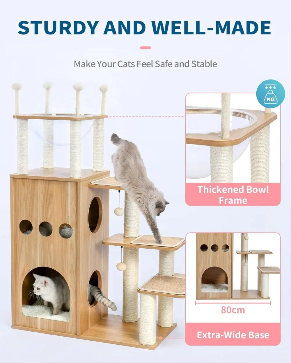 Modern Cat Tree with Scratch Post for Large Cats