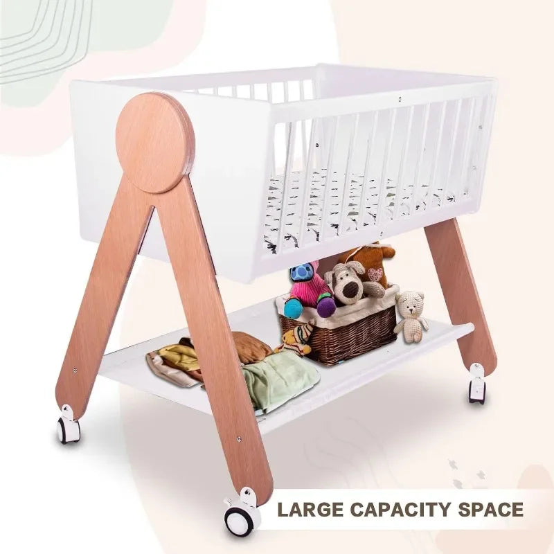 Wooden Bedside Bassinet Sleeper with Locking Wheels