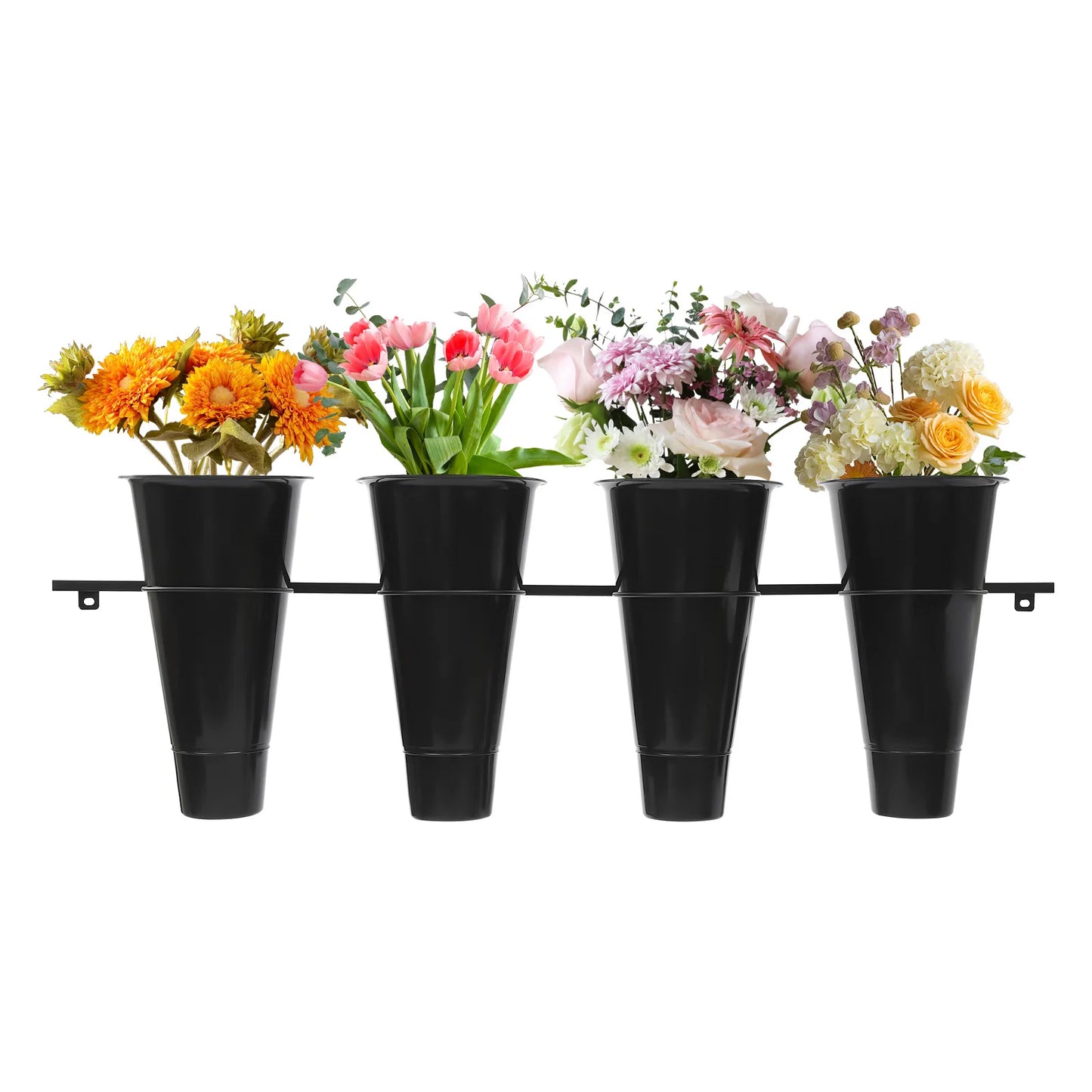 Space Saving Wall Mounted Flower Stand with 4 Buckets for Vertical Gardening at Home