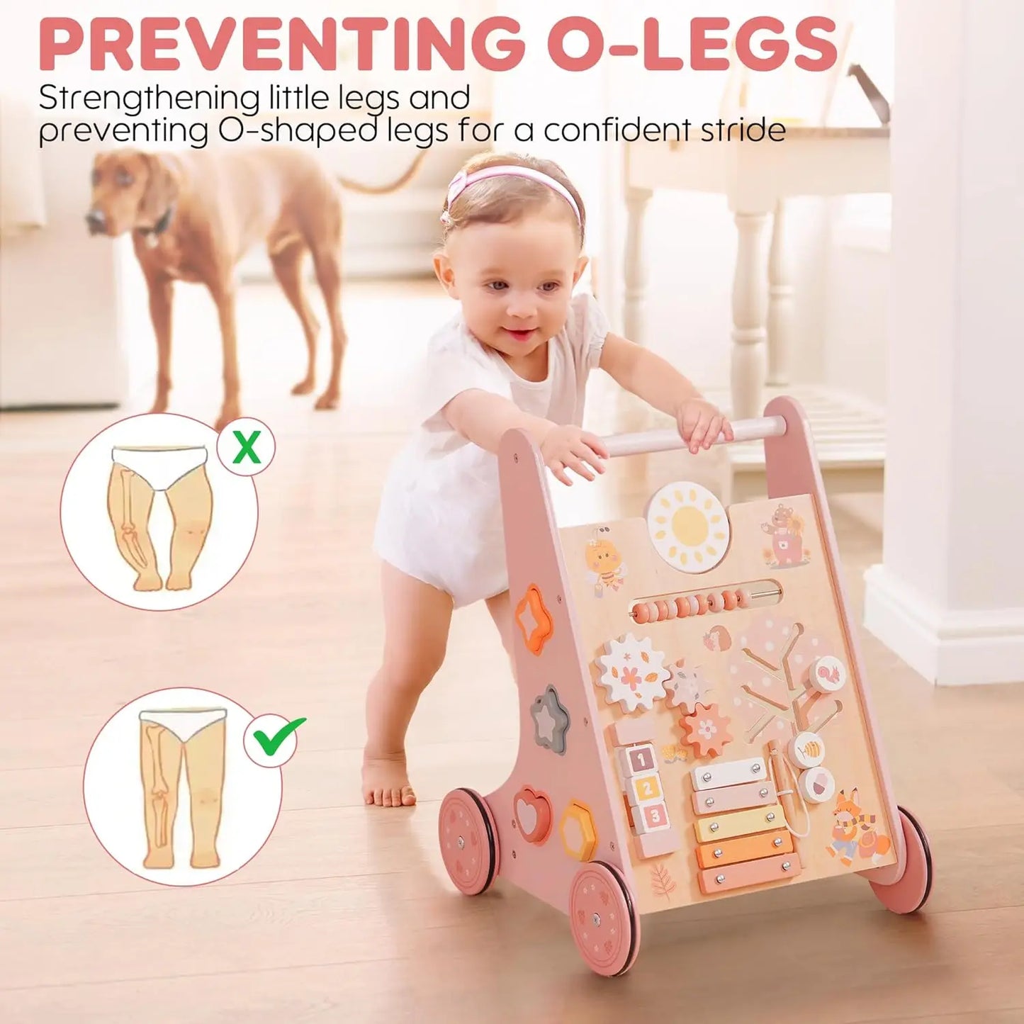 Robotime Robud Wooden Baby Walker with Wheels Montessori Push Toys for Babies Learning to Walk Activity Center