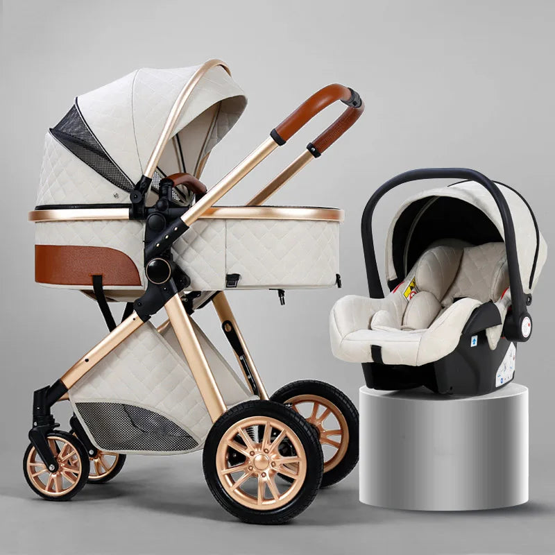 Luxury Baby Stroller 3 in 1 High Landscape Pushchair