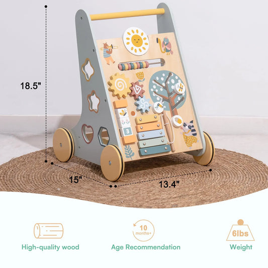 Robotime Robud Wooden Baby Walker with Wheels Montessori Push Toys for Babies Learning to Walk Activity Center