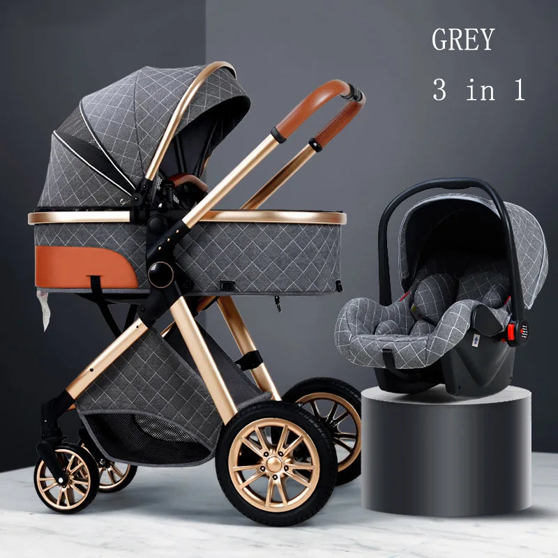 Luxury Baby Stroller 3 in 1 High Landscape Pushchair