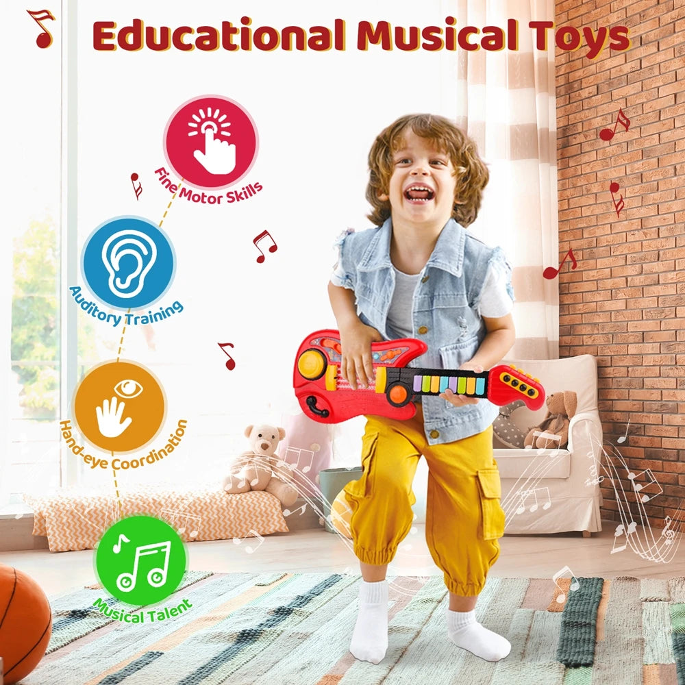 2 In 1 Electric Kids Guitar Toy Foldable Piano Musical Instrument Educational Gift For Boys And Girls