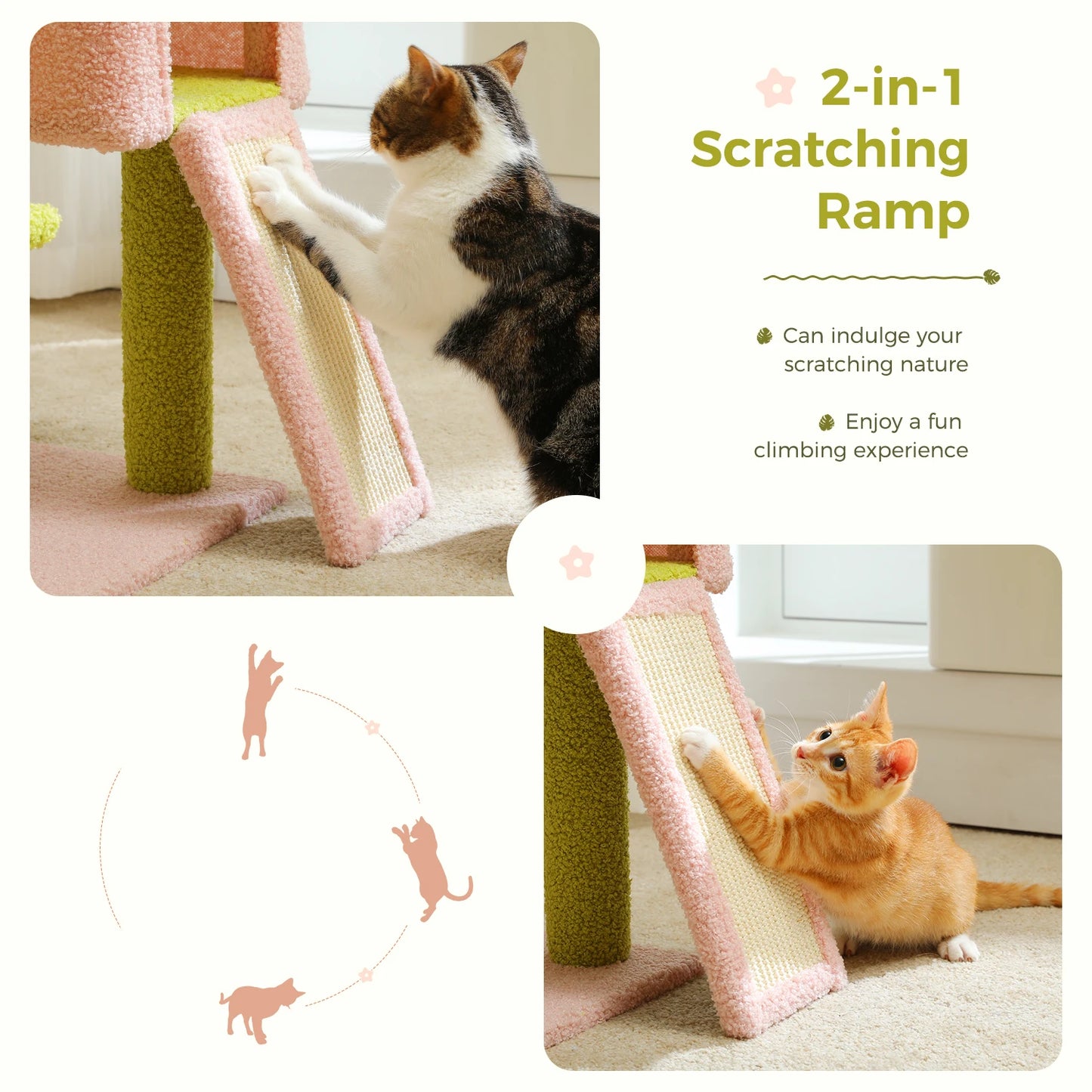 Flower Cat Tree Multi Level Cat Tower with Sisal Covered Scratching Posts Cute Cat Condo for Indoor Small Medium Cats Top Perch