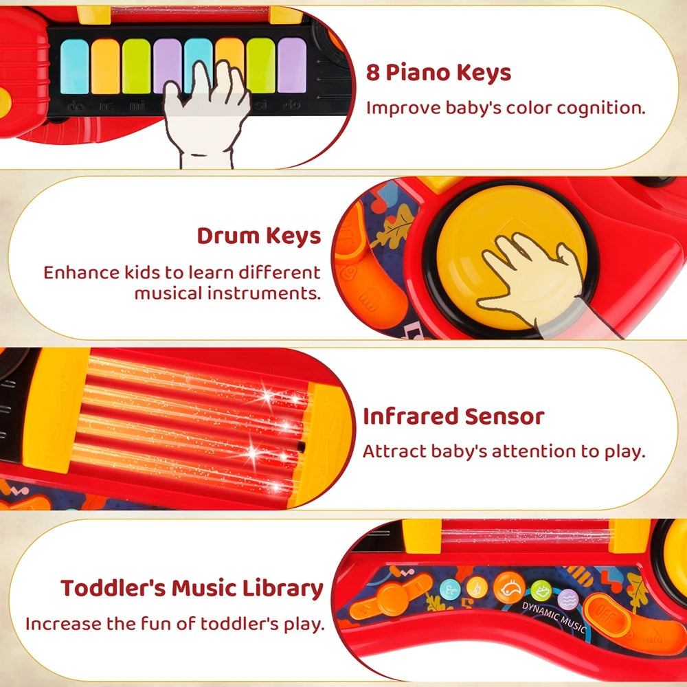 2 In 1 Electric Kids Guitar Toy Foldable Piano Musical Instrument Educational Gift For Boys And Girls