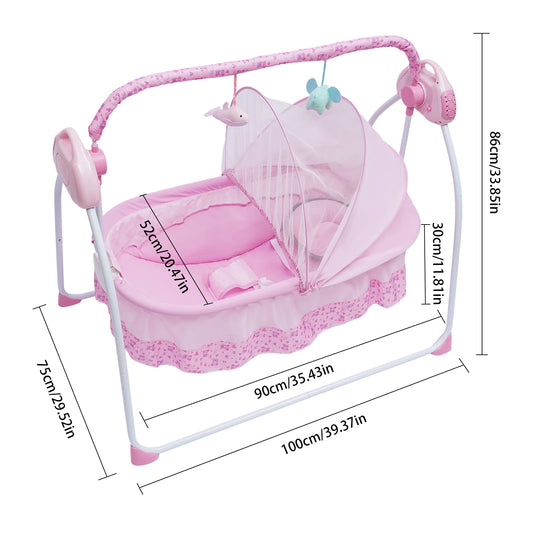 BYMAOCAR 5 Gears Electric Baby Crib Cradle Bluetooth Auto-Swing Rocking Bassinet