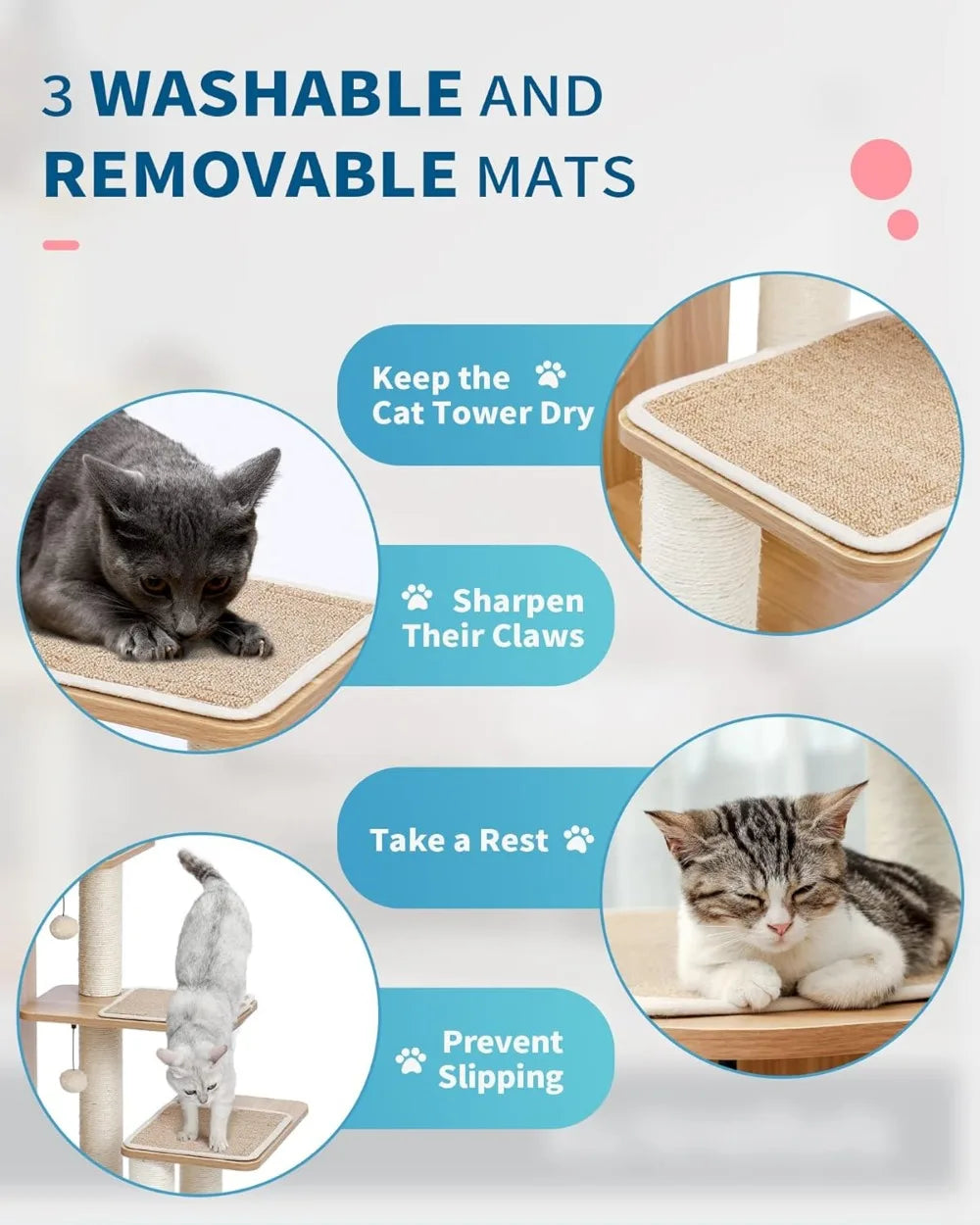 Modern Cat Tree with Scratch Post for Large Cats