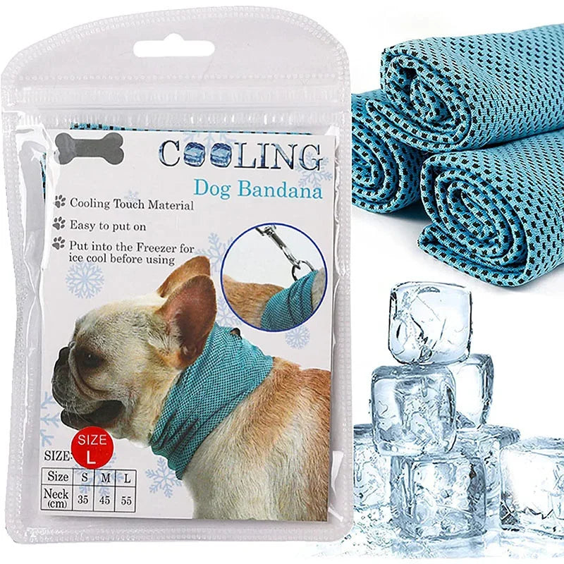 Summer Ice Dog Collar Reusable Cooling Bandana with Leash Hole Prevent Heat Stroke Outdoor Breathable Pet Scarf