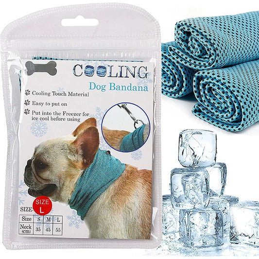 Summer Ice Dog Collar Reusable Cooling Bandana with Leash Hole Prevent Heat Stroke Outdoor Breathable Pet Scarf