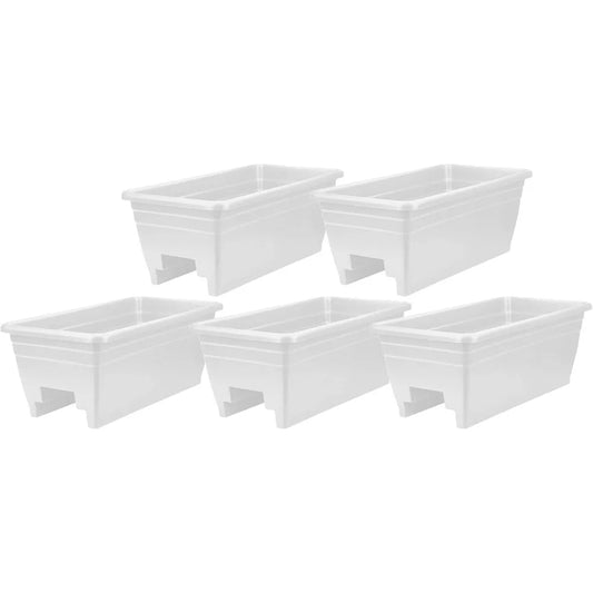 The HC Companies 24 Inch Wide Heavy Duty Plastic Deck Rail Mounted Garden Flower Planter Box with Removable Drainage Plugs White