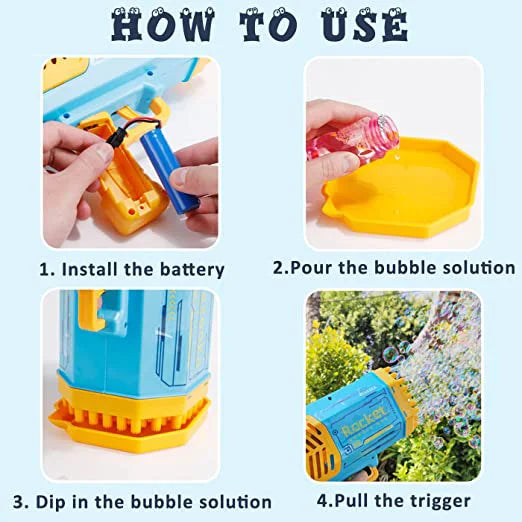 Bubble Gun Kids Toys Rocket 69 Holes Soap Bubbles Machine