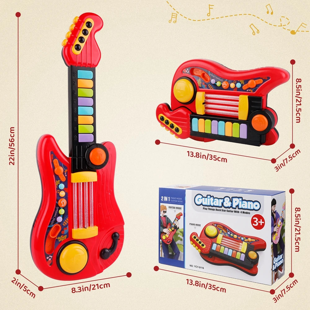2 In 1 Electric Kids Guitar Toy Foldable Piano Musical Instrument Educational Gift For Boys And Girls
