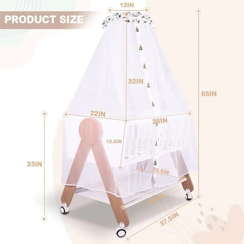 Wooden Bedside Bassinet Sleeper with Locking Wheels