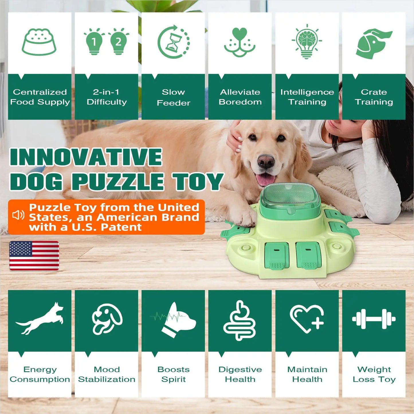 KADTC Dog Puzzle Toys for Small Medium Large Dogs Slow Feeder with Button Level 2 in 1 Boredom Busters Enrichment Toy