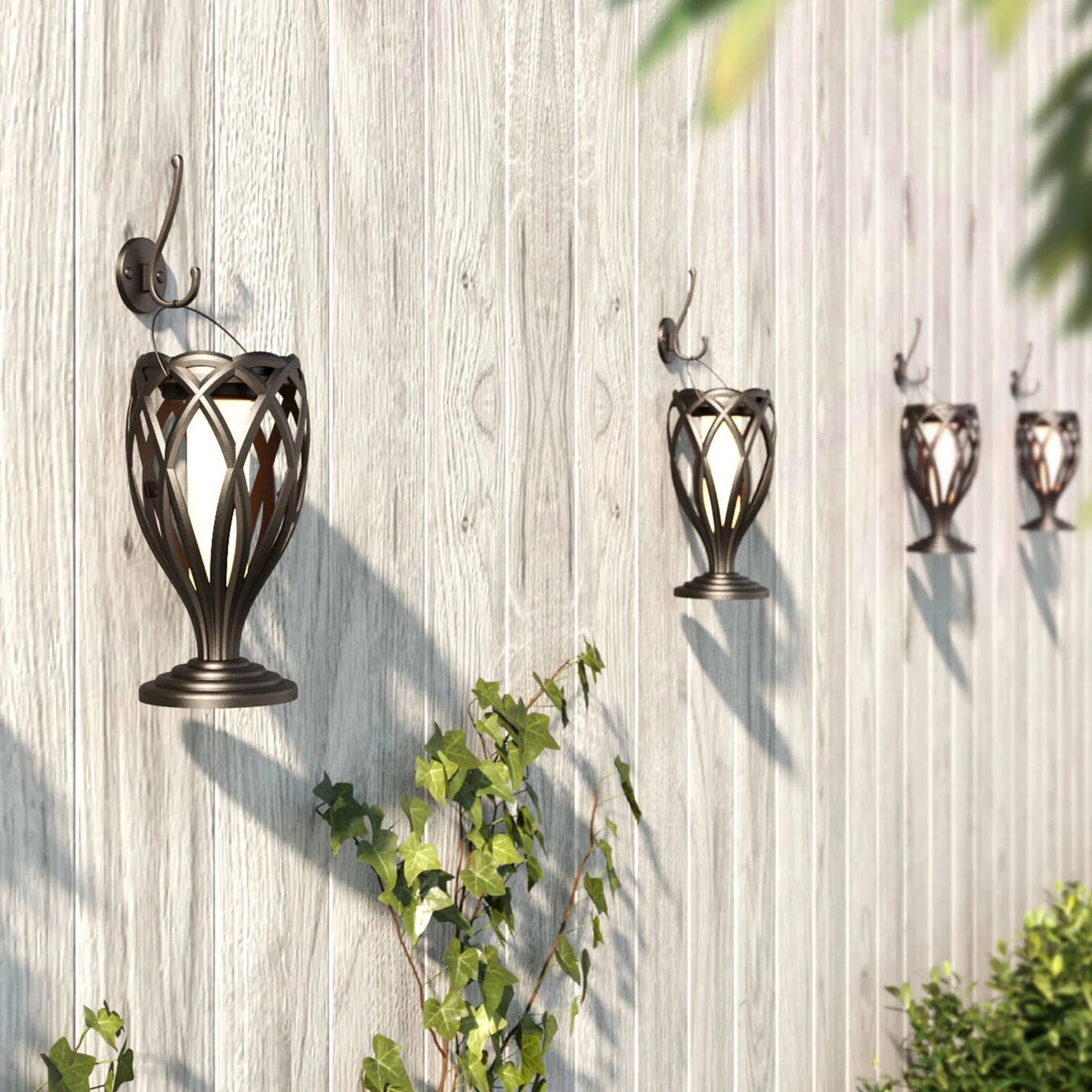 4 Piece Solar Light Outdoor Hanging 3 in 1 Pathway Torch Lights with Flickering Flame Auto Landscape Lights for Garden Lawn