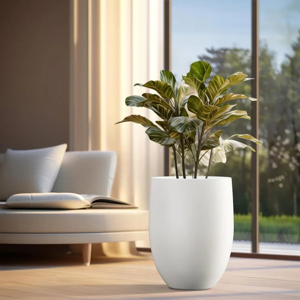 Kante 21.7 Inch Height Snow White Concrete Tall Planter Large Outdoor Indoor Decorative Pot with Drainage Hole and Rubber Plug Modern Design