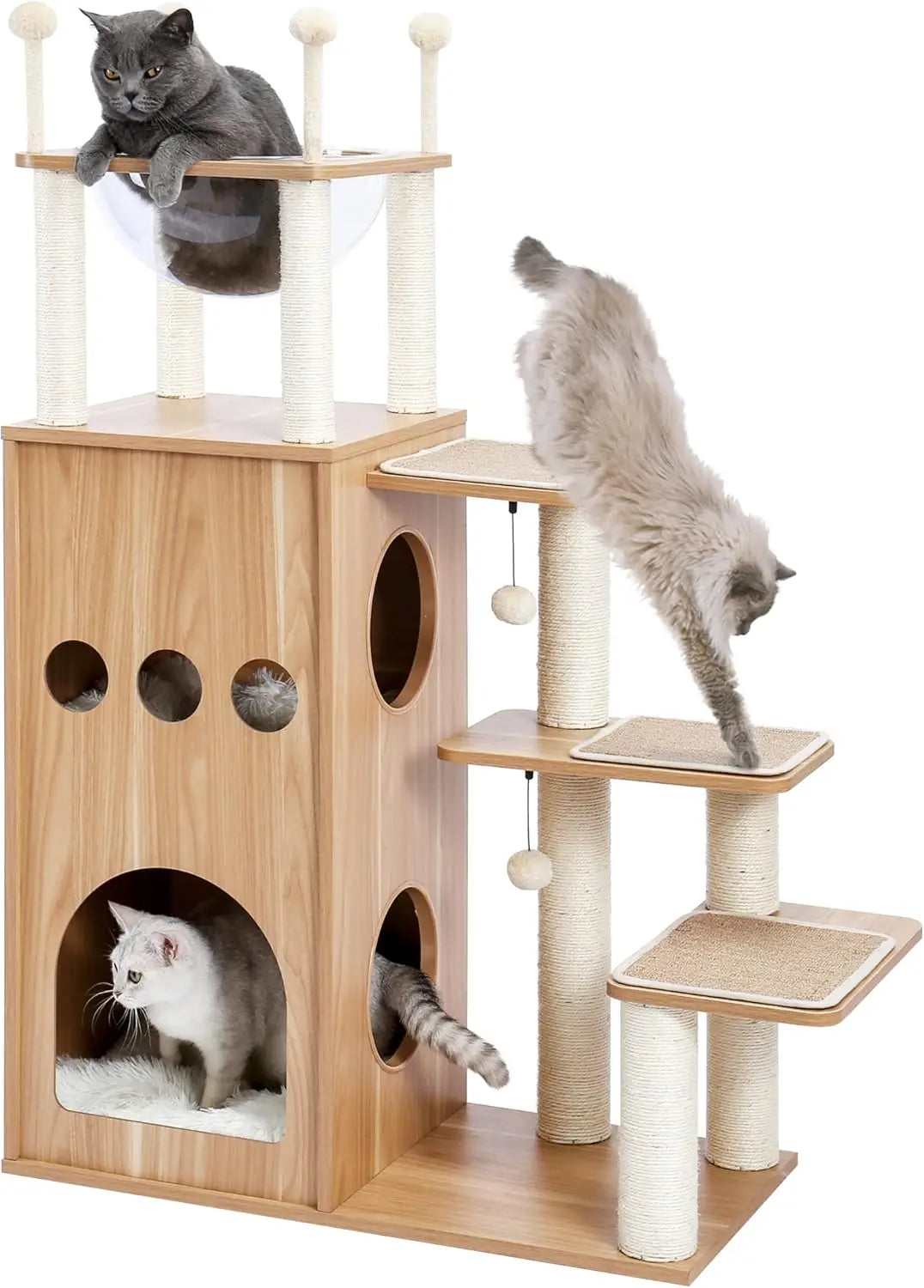 Modern Cat Tree with Scratch Post for Large Cats
