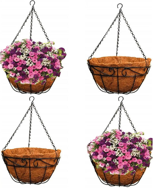 Metal Hanging Planter Basket Round Wire Plant Holder Chain Porch Decor Flower Pot Hanger Garden Decoration Indoor Outdoor
