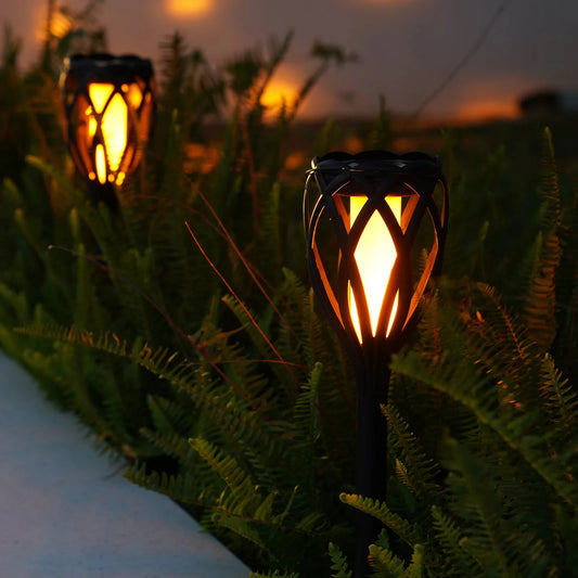 4 Piece Solar Light Outdoor Hanging 3 in 1 Pathway Torch Lights with Flickering Flame Auto Landscape Lights for Garden Lawn