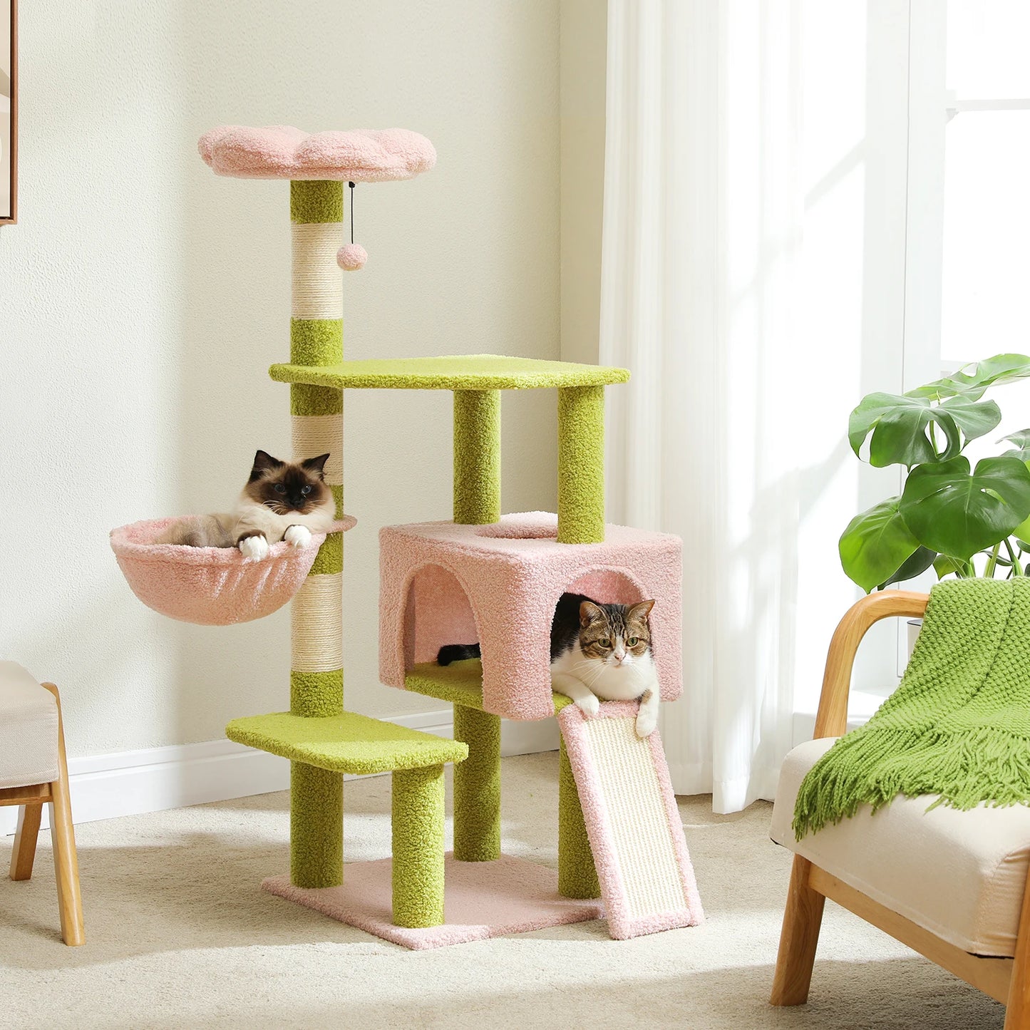 Flower Cat Tree Multi Level Cat Tower with Sisal Covered Scratching Posts Cute Cat Condo for Indoor Small Medium Cats Top Perch