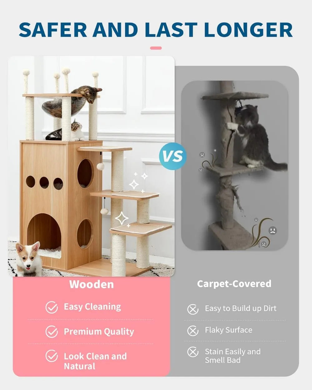 Modern Cat Tree with Scratch Post for Large Cats