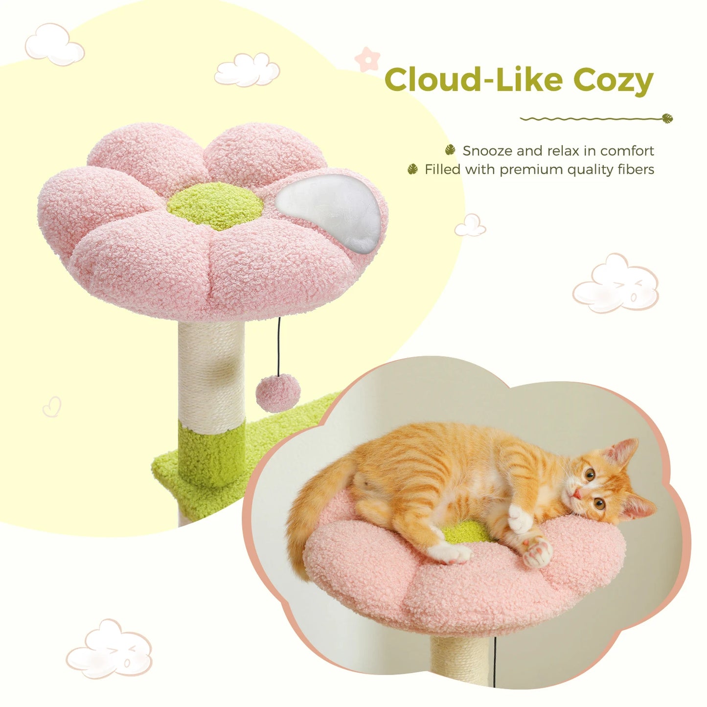 Flower Cat Tree Multi Level Cat Tower with Sisal Covered Scratching Posts Cute Cat Condo for Indoor Small Medium Cats Top Perch