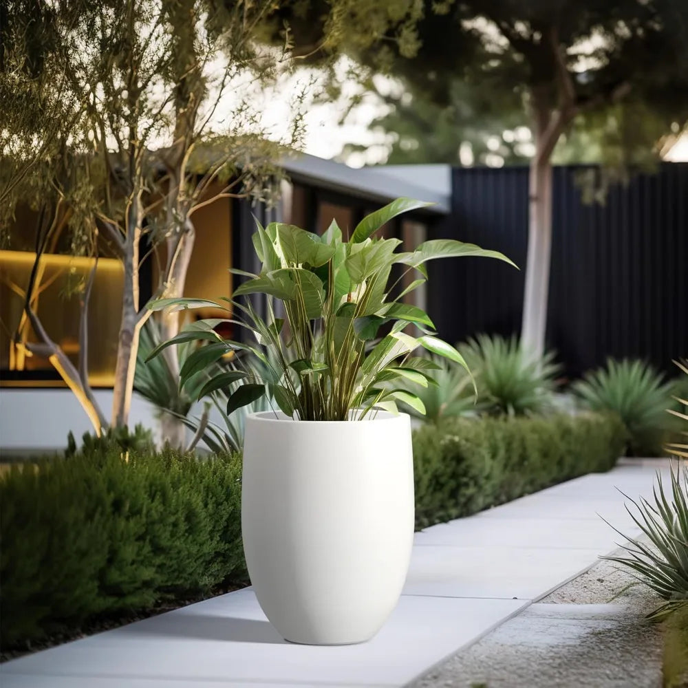 Kante 21.7 Inch Height Snow White Concrete Tall Planter Large Outdoor Indoor Decorative Pot with Drainage Hole and Rubber Plug Modern Design