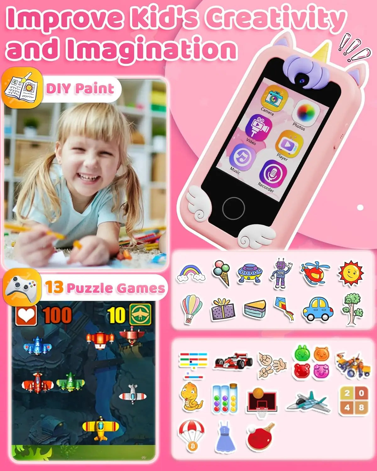 Kids Phone Toys for Girls Age 3-8 with MP3 Music Player