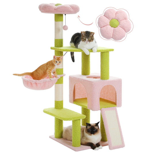 Flower Cat Tree Multi Level Cat Tower with Sisal Covered Scratching Posts Cute Cat Condo for Indoor Small Medium Cats Top Perch
