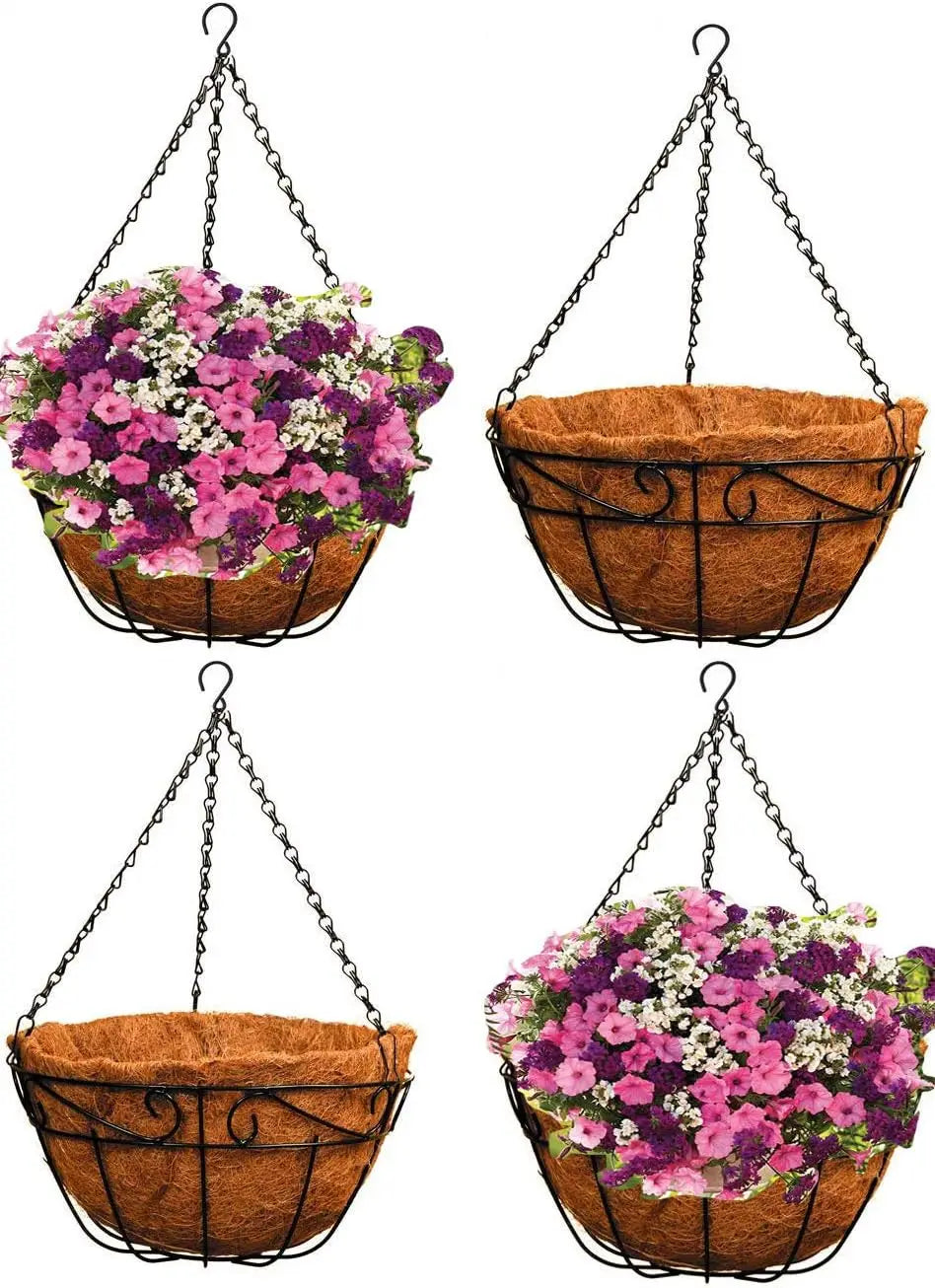 Metal Hanging Planter Basket Round Wire Plant Holder Chain Porch Decor Flower Pot Hanger Garden Decoration Indoor Outdoor