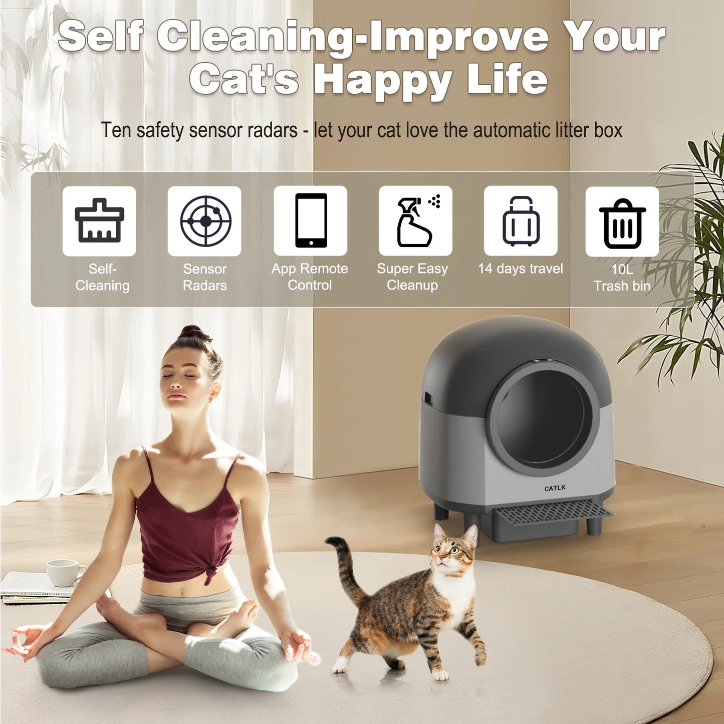Automatic Cat Litter Box Self Cleaning with App Control