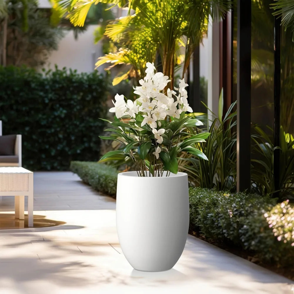 Kante 21.7 Inch H Snow White Concrete Tall Planter Large Outdoor Indoor Decorative Pot with Drainage Hole and Rubber Plug Modern Style