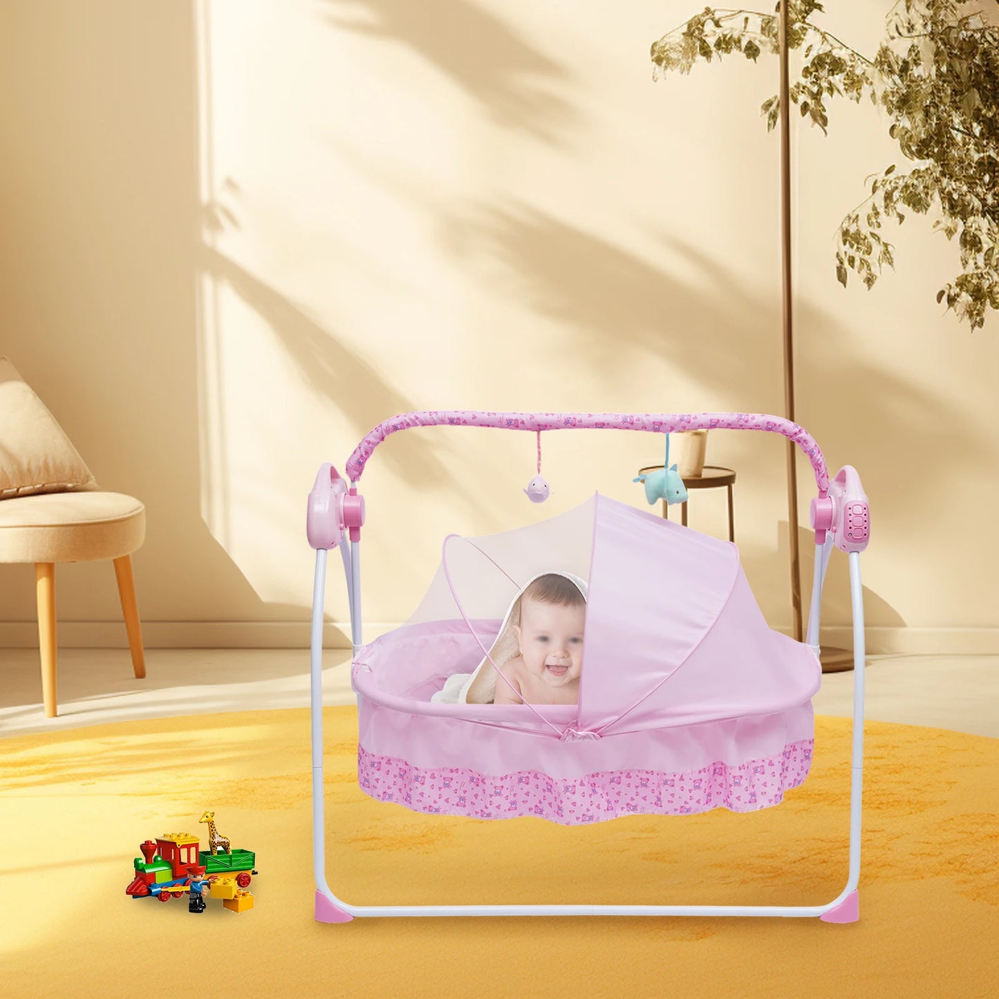 BYMAOCAR 5 Gears Electric Baby Crib Cradle Bluetooth Auto-Swing Rocking Bassinet