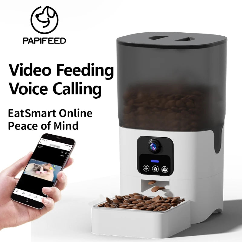 PAPIFEED Cat Automatic Feeder WiFi Intelligent Timed Pet Food Dispenser 6L Video Model