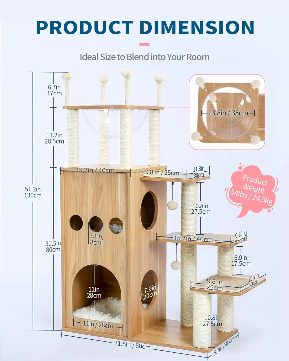 Modern Cat Tree with Scratch Post for Large Cats