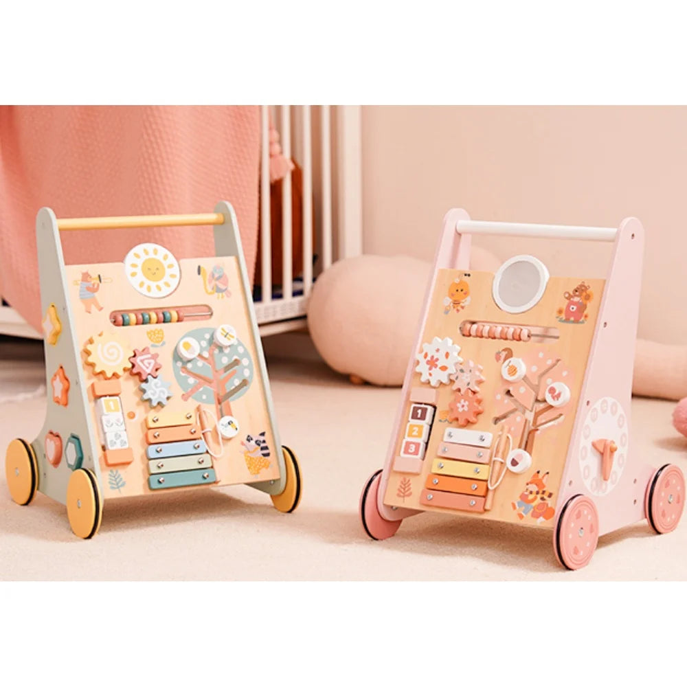 Robotime Robud Wooden Baby Walker with Wheels Montessori Push Toys for Babies Learning to Walk Activity Center