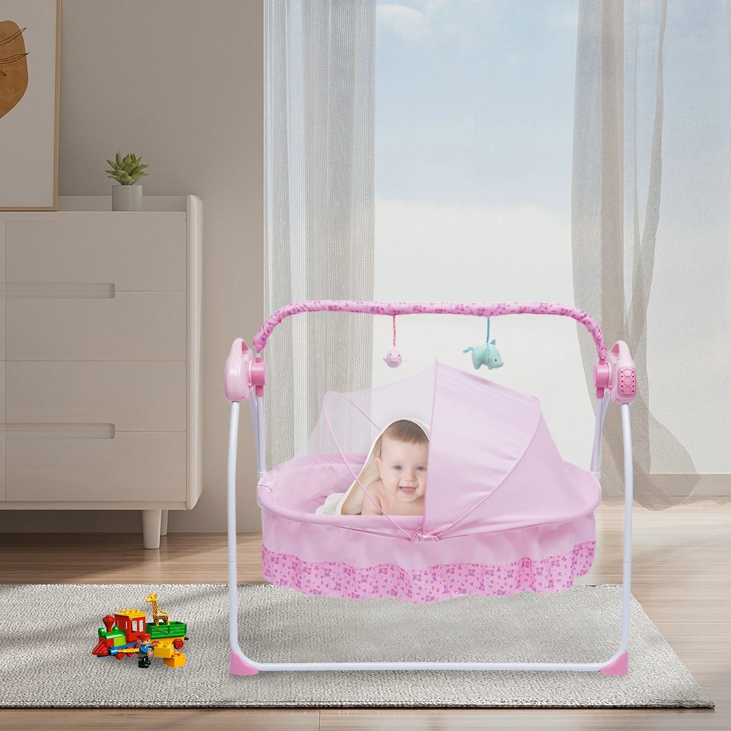 BYMAOCAR 5 Gears Electric Baby Crib Cradle Bluetooth Auto-Swing Rocking Bassinet