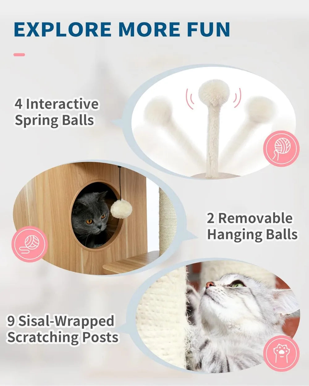 Modern Cat Tree with Scratch Post for Large Cats