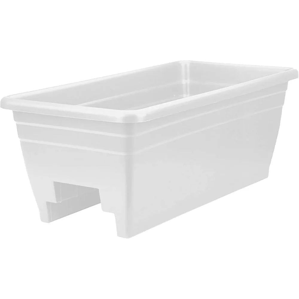 The HC Companies 24 Inch Wide Heavy Duty Plastic Deck Rail Mounted Garden Flower Planter Box with Removable Drainage Plugs White