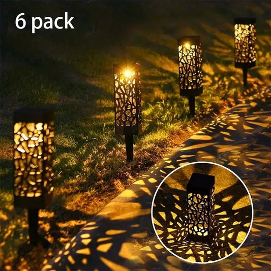 6PCS Solar Powered LED Garden Stake Lights Decorative Hollow Out Lawn Lamps Waterproof Outdoor Landscape Lighting 400mAh