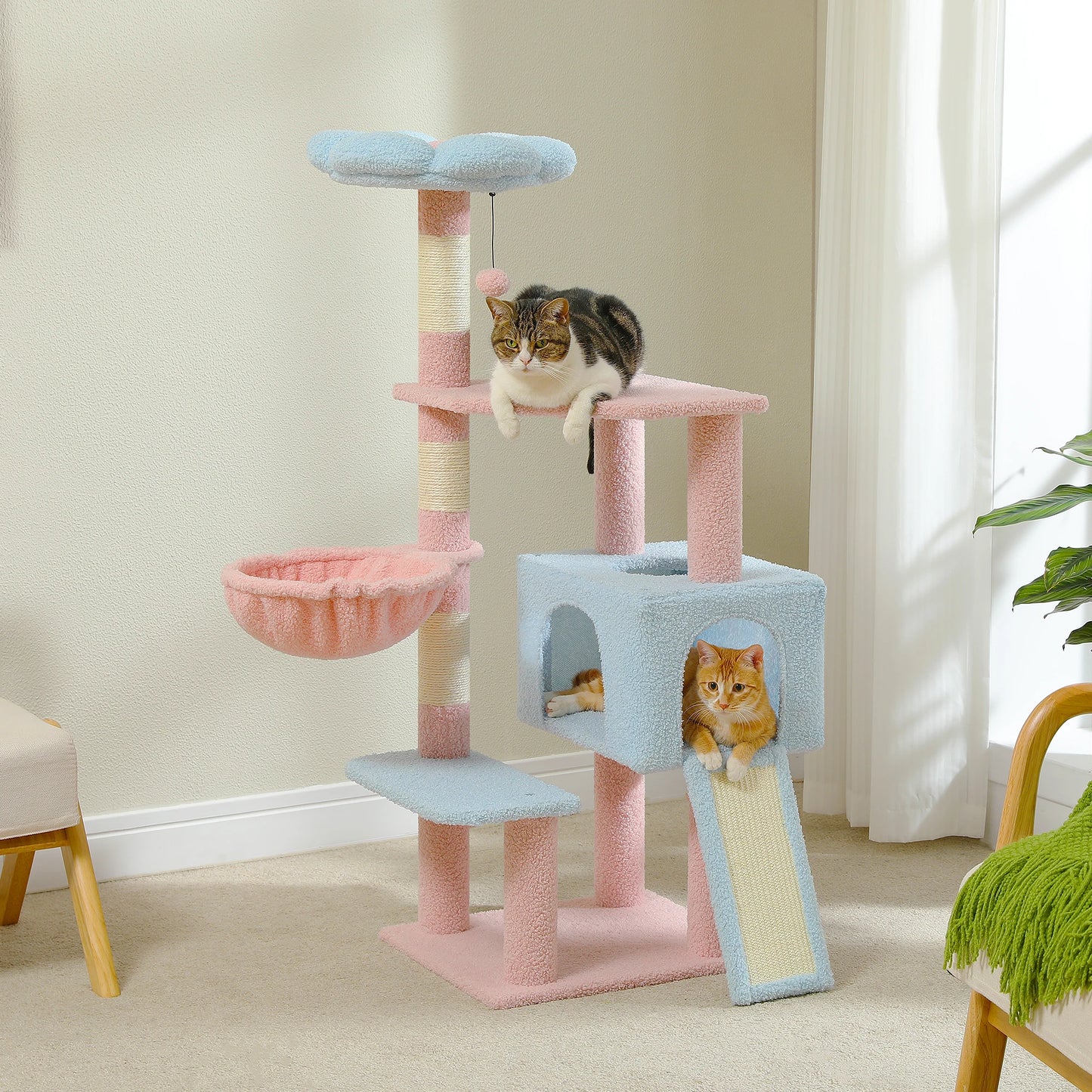 Flower Cat Tree Multi Level Cat Tower with Sisal Covered Scratching Posts Cute Cat Condo for Indoor Small Medium Cats Top Perch